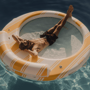 Yellow and White Stripe Floating Dock with Water Hammock